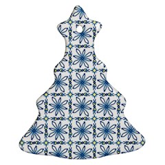 Blue Floral Pattern Christmas Tree Ornament (two Sides) by MintanArt