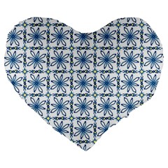 Blue Floral Pattern Large 19  Premium Heart Shape Cushions