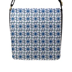 Blue Floral Pattern Flap Closure Messenger Bag (l) by MintanArt