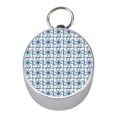 Blue Floral Pattern Mini Silver Compasses by MintanArt