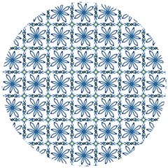 Blue Floral Pattern Wooden Puzzle Round by MintanArt