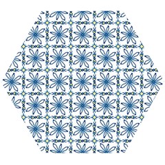 Blue Floral Pattern Wooden Puzzle Hexagon by MintanArt