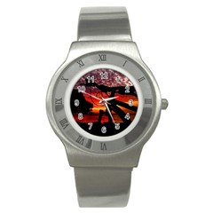 Mountain Bike Parked At Waterfront Park003 Stainless Steel Watch by dflcprintsclothing