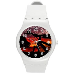 Mountain Bike Parked At Waterfront Park003 Round Plastic Sport Watch (m) by dflcprintsclothing