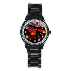 Mountain Bike Parked At Waterfront Park003 Stainless Steel Round Watch by dflcprintsclothing