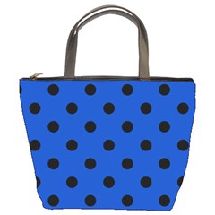 Large Black Polka Dots On Absolute Zero Blue - Bucket Bag by FashionLane