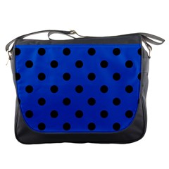 Large Black Polka Dots On Absolute Zero Blue - Messenger Bag by FashionLane