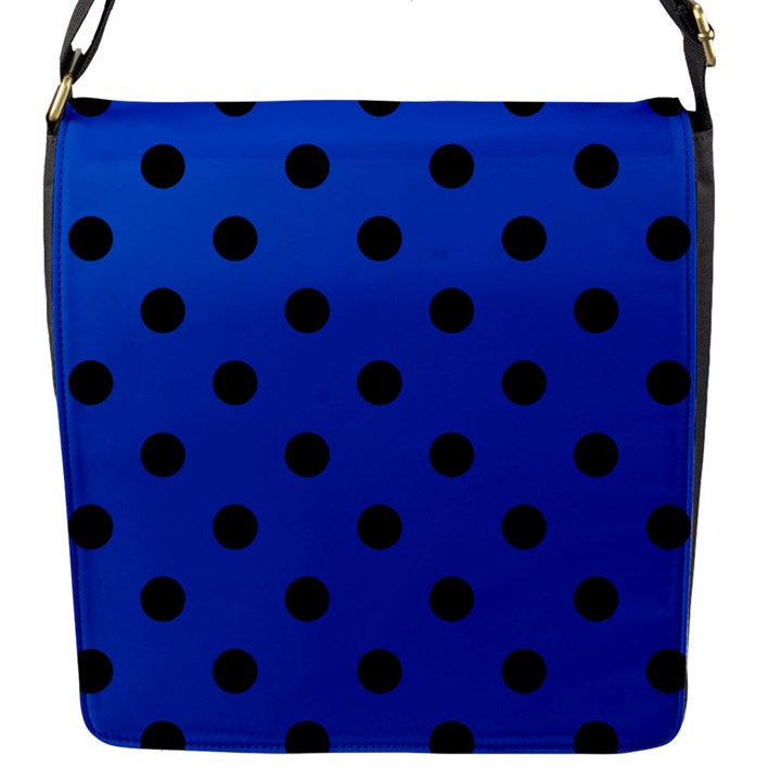 Large Black Polka Dots On Absolute Zero Blue - Flap Closure Messenger Bag (S)