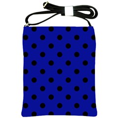 Large Black Polka Dots On Admiral Blue - Shoulder Sling Bag by FashionLane