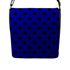 Large Black Polka Dots On Admiral Blue - Flap Closure Messenger Bag (l) by FashionLane