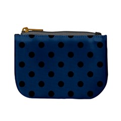 Large Black Polka Dots On Aegean Blue - Mini Coin Purse