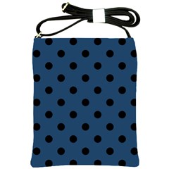 Large Black Polka Dots On Aegean Blue - Shoulder Sling Bag