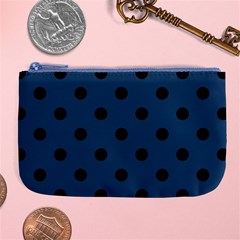 Large Black Polka Dots On Aegean Blue - Large Coin Purse