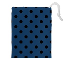 Large Black Polka Dots On Aegean Blue - Drawstring Pouch (4XL)