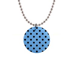 Large Black Polka Dots On Aero Blue - 1  Button Necklace by FashionLane