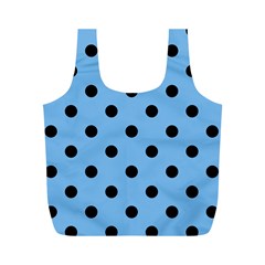 Large Black Polka Dots On Aero Blue - Full Print Recycle Bag (m) by FashionLane