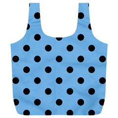 Large Black Polka Dots On Aero Blue - Full Print Recycle Bag (xxl) by FashionLane