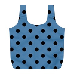 Large Black Polka Dots On Air Force Blue - Full Print Recycle Bag (l) by FashionLane