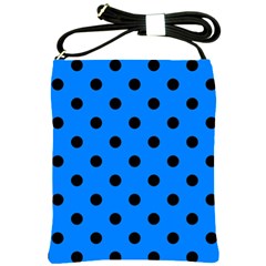 Large Black Polka Dots On Azure Blue - Shoulder Sling Bag by FashionLane