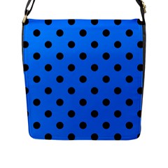 Large Black Polka Dots On Azure Blue - Flap Closure Messenger Bag (l) by FashionLane