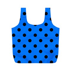 Large Black Polka Dots On Azure Blue - Full Print Recycle Bag (m) by FashionLane