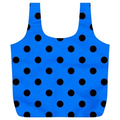 Large Black Polka Dots On Azure Blue - Full Print Recycle Bag (xl) by FashionLane