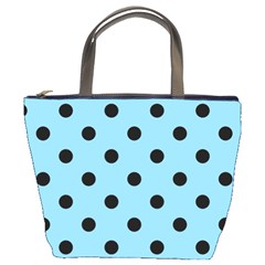 Large Black Polka Dots On Baby Blue - Bucket Bag by FashionLane