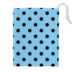 Large Black Polka Dots On Baby Blue - Drawstring Pouch (4xl) by FashionLane