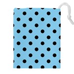 Large Black Polka Dots On Baby Blue - Drawstring Pouch (5XL) Front