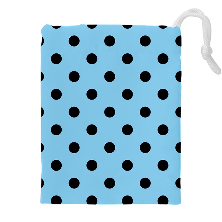 Large Black Polka Dots On Baby Blue - Drawstring Pouch (5XL)