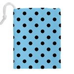 Large Black Polka Dots On Baby Blue - Drawstring Pouch (5XL) Back