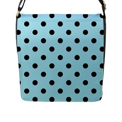 Large Black Polka Dots On Blizzard Blue - Flap Closure Messenger Bag (l) by FashionLane