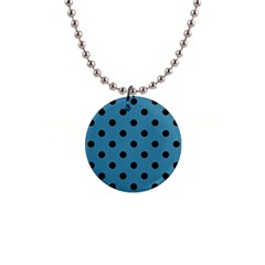 Large Black Polka Dots On Blue Moon - 1  Button Necklace by FashionLane