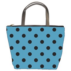 Large Black Polka Dots On Blue Moon - Bucket Bag by FashionLane