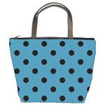 Large Black Polka Dots On Blue Moon - Bucket Bag Front