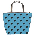 Large Black Polka Dots On Blue Moon - Bucket Bag Back