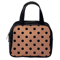 Large Black Polka Dots On Antique Brass Brown - Classic Handbag (one Side) by FashionLane