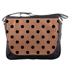 Large Black Polka Dots On Antique Brass Brown - Messenger Bag by FashionLane