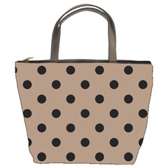 Large Black Polka Dots On Beaver Brown - Bucket Bag by FashionLane