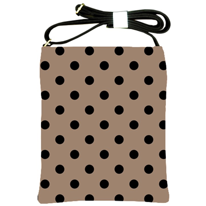 Large Black Polka Dots On Beaver Brown - Shoulder Sling Bag