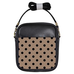 Large Black Polka Dots On Beaver Brown - Girls Sling Bag by FashionLane