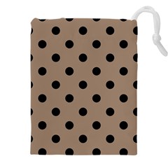 Large Black Polka Dots On Beaver Brown - Drawstring Pouch (4xl) by FashionLane