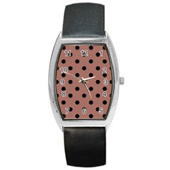 Large Black Polka Dots On Blast-off Bronze - Barrel Style Metal Watch by FashionLane