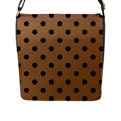 Large Black Polka Dots On Bone Brown - Flap Closure Messenger Bag (l) by FashionLane