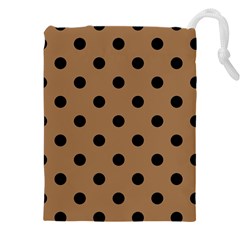 Large Black Polka Dots On Bone Brown - Drawstring Pouch (5xl) by FashionLane