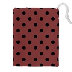 Large Black Polka Dots On Brandy Brown - Drawstring Pouch (4xl) by FashionLane