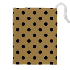 Large Black Polka Dots On Bronze Mist - Drawstring Pouch (4xl) by FashionLane