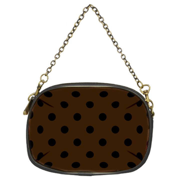 Large Black Polka Dots On Brunette Brown - Chain Purse (Two Sides)