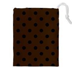 Large Black Polka Dots On Brunette Brown - Drawstring Pouch (4xl) by FashionLane