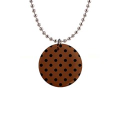 Large Black Polka Dots On Caramel Cafe Brown - 1  Button Necklace by FashionLane